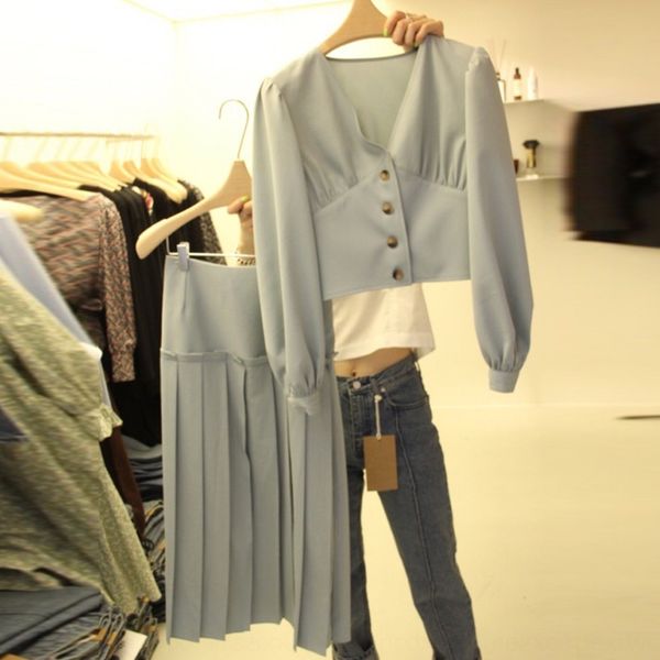 korean dongdaemun autumn new v-neck breasted long-sleeved + pleated high waist skirt elegant two-piece shirt shirt set for women h4jhj h4jhj, Gray
korean dongdaemun autumn new v-neck breasted long-sleeved + pleated high waist skirt elegant two-piece shirt shirt set for women h4jhj h4jhj, Gray
