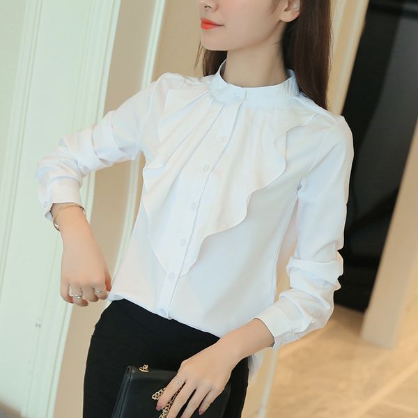women's blouses & shirts 2021 spring women long sleeve solid white blouse pleated ruffles casual office lady shirt
women's blouses & shirts 2021 spring women long sleeve solid white blouse pleated ruffles casual office lady shirt