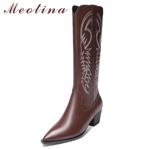 meotina winter knee high boots women natural genuine leather zip block heels long boots embroider pointed toe shoes lady size 39, Black
meotina winter knee high boots women natural genuine leather zip block heels long boots embroider pointed toe shoes lady size 39, Black