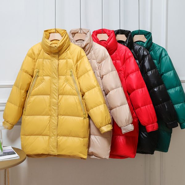 women's down & parkas winter jacket women parker solid stand collar zipper mid-long coat thicke warm white duck female outerwear, Black
women's down & parkas winter jacket women parker solid stand collar zipper mid-long coat thicke warm white duck female outerwear, Black