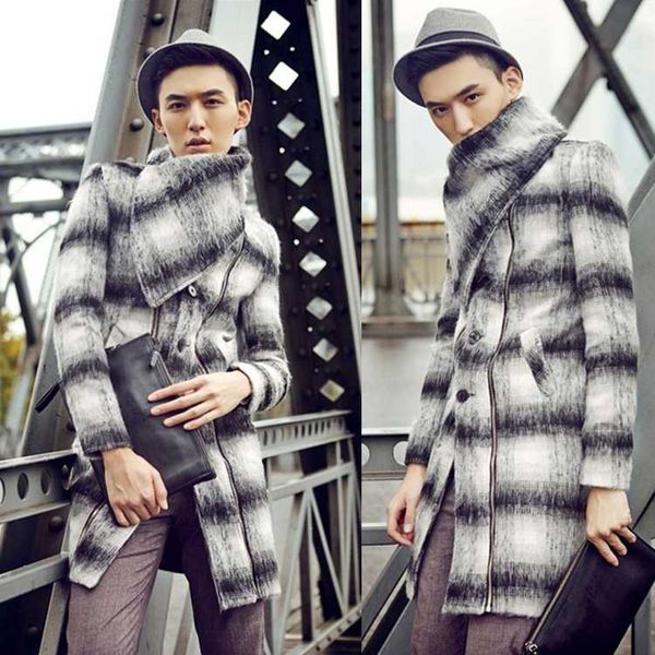 men's wool & blends 2021 winter clothing fashion personality stripe thickening and keeping warm coat long stage singer costumes, Black
men's wool & blends 2021 winter clothing fashion personality stripe thickening and keeping warm coat long stage singer costumes, Black