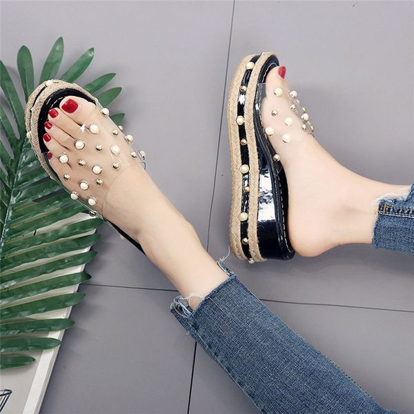 women slipper shoes summer open toe pearls women platforms flip flops height increased sandals slide non-slip shoes, Black
women slipper shoes summer open toe pearls women platforms flip flops height increased sandals slide non-slip shoes, Black