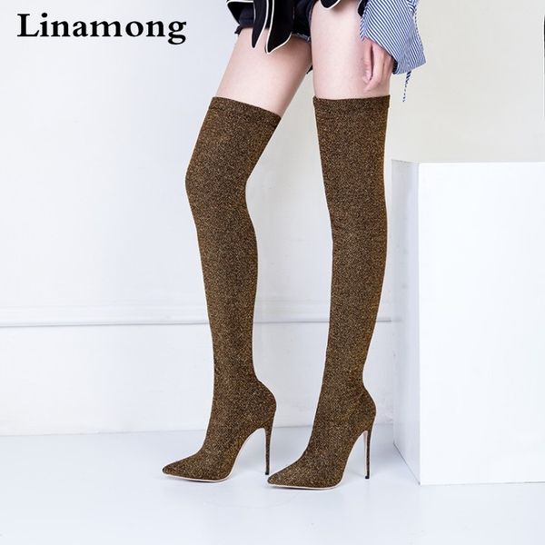 boots linamong spring brand women stretch elastic slip on over the knee high stiletto heels pointed toe slim thigh, Black
boots linamong spring brand women stretch elastic slip on over the knee high stiletto heels pointed toe slim thigh, Black