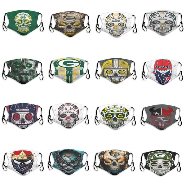 

2020 новый дизайнер 5-слойная маска пыли мужчины футбольная команда упаковщиков ягуары техасцы моды хоккей на льду дышащая личности череп ма