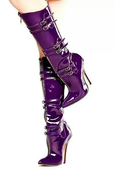 boots purple multi- buckle winter woman pointed toe knee-high super high thin heels zip casual women shoes patent leather, Black
boots purple multi- buckle winter woman pointed toe knee-high super high thin heels zip casual women shoes patent leather, Black