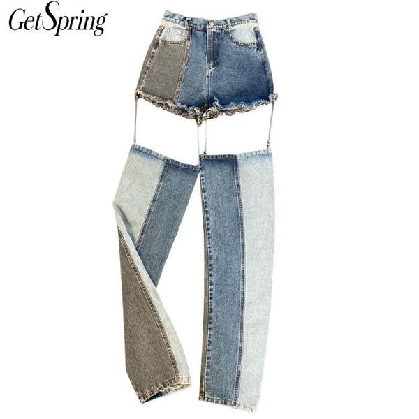 getspring women jeans hollow out detachable color matching denim jeans womens irregular denim pants 2020 new fashion jean, Blue 
getspring women jeans hollow out detachable color matching denim jeans womens irregular denim pants 2020 new fashion jean, Blue