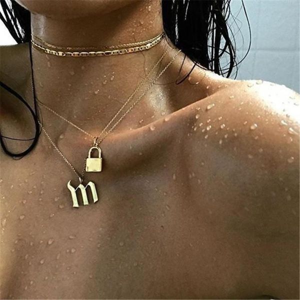 mling vintage gold alloy multi-layer pendant necklace fashion geometric lock letters necklace for women, Silver
mling vintage gold alloy multi-layer pendant necklace fashion geometric lock letters necklace for women, Silver