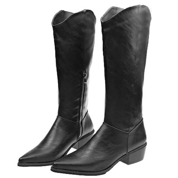 women winter boots ladies leather knee high boots pointed toe zip mid heels female fashion solid pu block heel booties d20, Black
women winter boots ladies leather knee high boots pointed toe zip mid heels female fashion solid pu block heel booties d20, Black