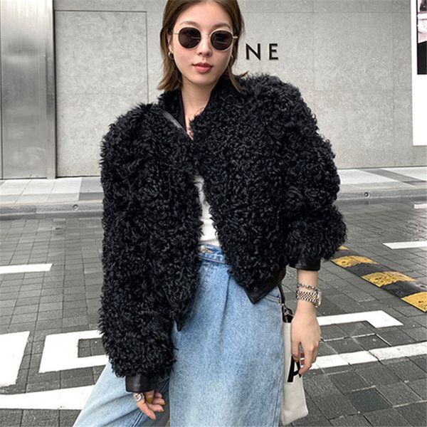 women's fur & faux turkey sheep curl genuine leather double-faced jacket women real lamb coat fashion short luxury, Black
women's fur & faux turkey sheep curl genuine leather double-faced jacket women real lamb coat fashion short luxury, Black
