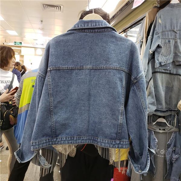 spring autumn fringed chain jeans jacket women short long sleeve denim coats girl students korean loose streetwear overcoat, Black;brown
spring autumn fringed chain jeans jacket women short long sleeve denim coats girl students korean loose streetwear overcoat, Black;brown