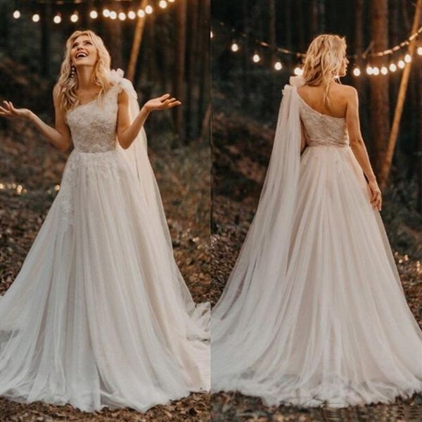 2020 bohemian wedding dresses one shoulder lace appliques a line beach bridal gowns sweep train boho abiti da sposa wedding dress, White
2020 bohemian wedding dresses one shoulder lace appliques a line beach bridal gowns sweep train boho abiti da sposa wedding dress, White