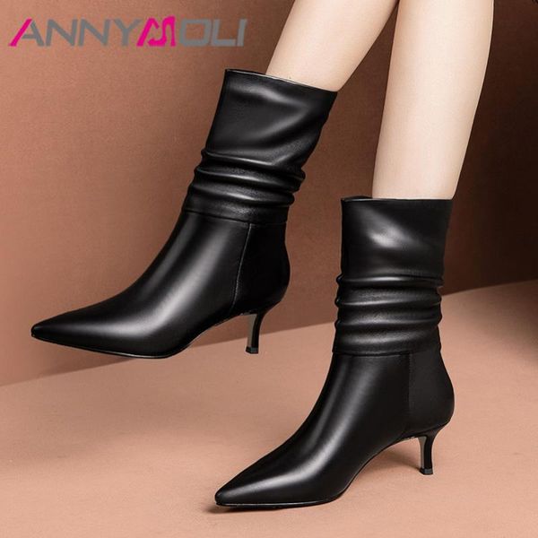 annymoli mid-calf boots women shoes pleated genuine leather high heel boots pointed toe stiletto heels lady winter black
annymoli mid-calf boots women shoes pleated genuine leather high heel boots pointed toe stiletto heels lady winter black