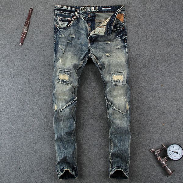 italian style fashion men jeans ripped jeans for men streetwear hip hop homme slim fit classical denim pants, Blue
italian style fashion men jeans ripped jeans for men streetwear hip hop homme slim fit classical denim pants, Blue