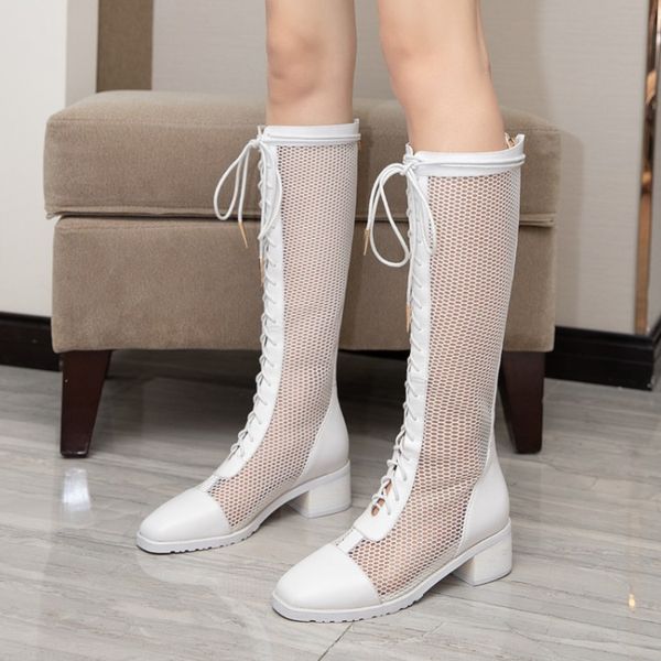zawsthia 2020 summer spring air mesh net hallow women's knee high boots chunky heels knight white cross-tied woman boots size 43, Black
zawsthia 2020 summer spring air mesh net hallow women's knee high boots chunky heels knight white cross-tied woman boots size 43, Black