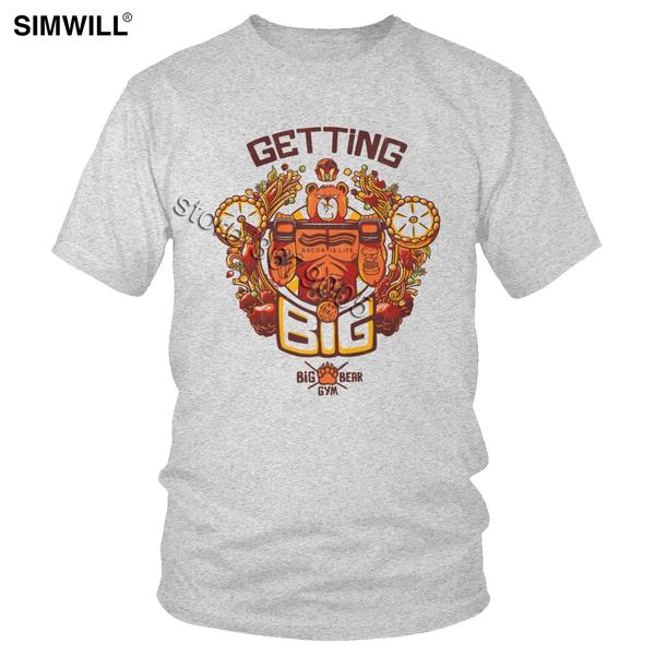 men's funny getting big bear yellow tee luxury gym t-shirt short sleeves t shirt cotton leisure tshirt crew neck novelty apparel