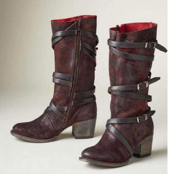 fashion vintage women boots knee high red brown buckle straps sewing solid boots, Black
fashion vintage women boots knee high red brown buckle straps sewing solid boots, Black