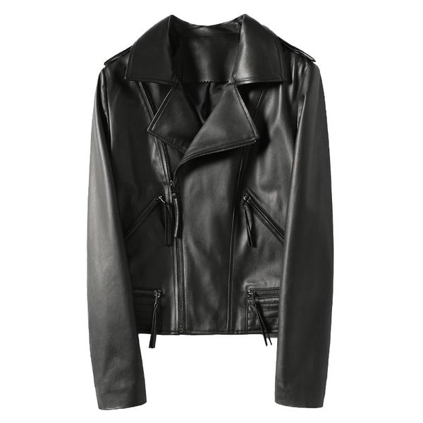 women's leather & faux spring autumn real sheepskin motorcycle biker coat 2021 fashion short genuine jacket for women female, Black
women's leather & faux spring autumn real sheepskin motorcycle biker coat 2021 fashion short genuine jacket for women female, Black