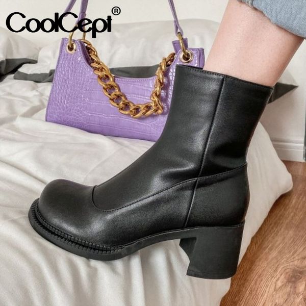 coolcept genuine leather women short boots fashion zipper thick heel shoes woman winter office lady party footwear size 34-39, Black
coolcept genuine leather women short boots fashion zipper thick heel shoes woman winter office lady party footwear size 34-39, Black
