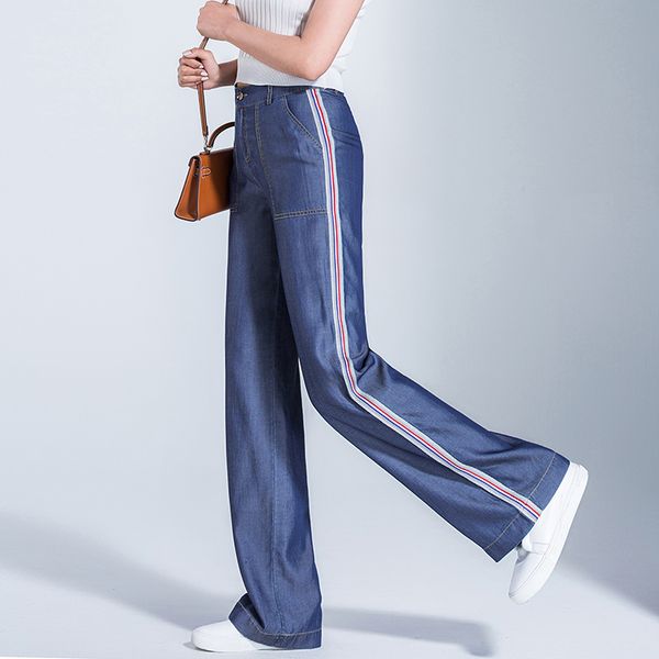 summer woman high waist tencel straight jeans women ice silk stripes retro wide leg pants loose trousers jeans, Blue
summer woman high waist tencel straight jeans women ice silk stripes retro wide leg pants loose trousers jeans, Blue