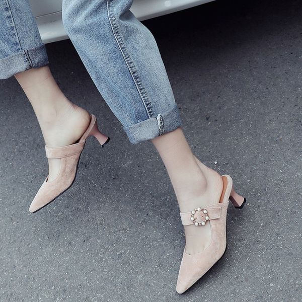 new women's suede word buckle baotou hollow high-heeled beaded fashion simple sandals college style large size, Black
new women's suede word buckle baotou hollow high-heeled beaded fashion simple sandals college style large size, Black