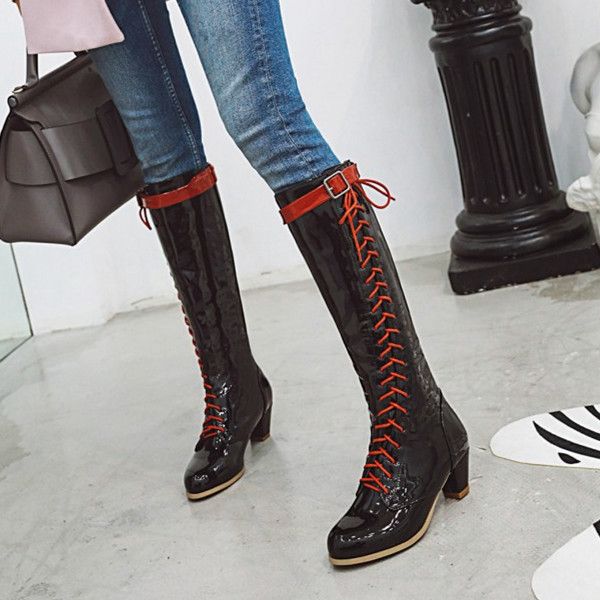 pxelena rome lace up zip designer knee high boots women patent leather riding motorcycle gladiator long boots lady shoes 34-43, Black
pxelena rome lace up zip designer knee high boots women patent leather riding motorcycle gladiator long boots lady shoes 34-43, Black