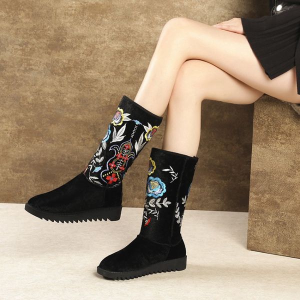 women's leather fashion boots in autumn and winter, Black