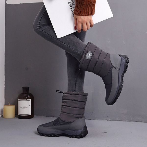 waterproof plush warm snow boots women shoes 2020 winter snow boots women shoes solid ankle woman casual plus size, Black