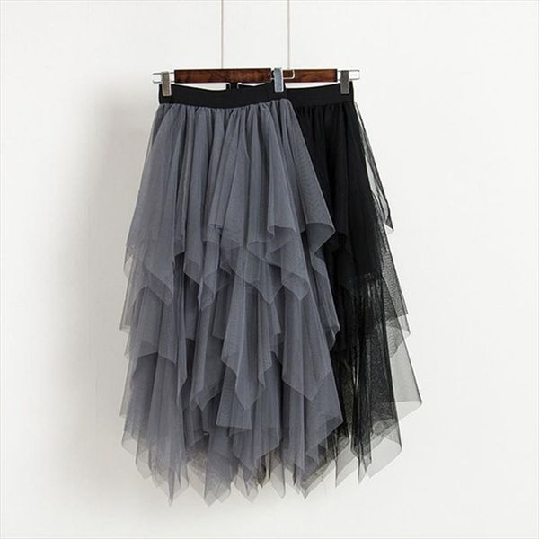 elegant women irregular high waist mesh skirts summer mid calf solid color skirt multi layers female skirt clothes, Black
elegant women irregular high waist mesh skirts summer mid calf solid color skirt multi layers female skirt clothes, Black