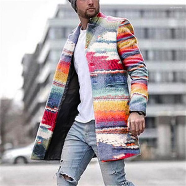 длина stand шеи мужчины бленды вскользь пальто высокого качества радуги полосатой тонкий mens wool зиму, Black