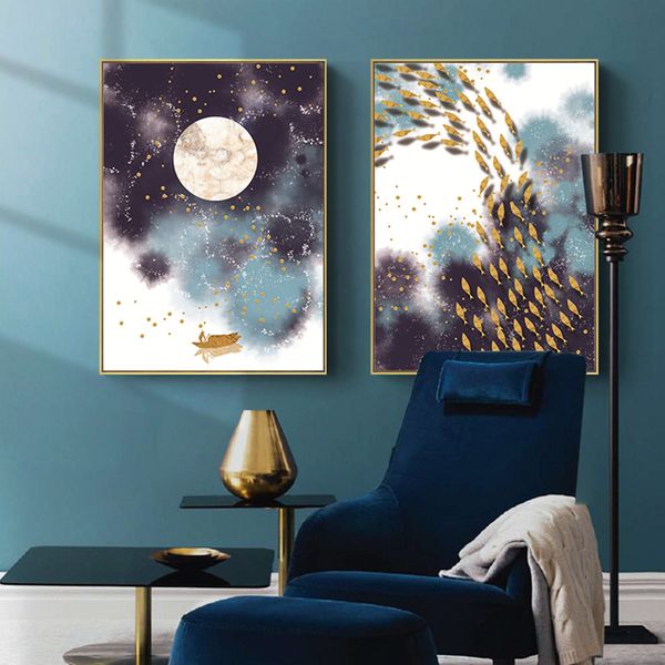night view of lake moon boat and school of fish wall poster new chinese style landscape abstract canvas print painting art pictu
night view of lake moon boat and school of fish wall poster new chinese style landscape abstract canvas print painting art pictu