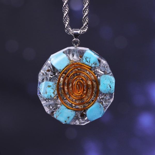 orgonite turquoises pendant energy crystal reiki charm necklace jewelry for woman amulet, Silver 
orgonite turquoises pendant energy crystal reiki charm necklace jewelry for woman amulet, Silver