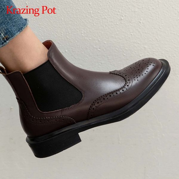 krazing pot british school natural leather stretch design round toe thick med heel slip on leisure maiden modern ankle boots l10, Black
krazing pot british school natural leather stretch design round toe thick med heel slip on leisure maiden modern ankle boots l10, Black