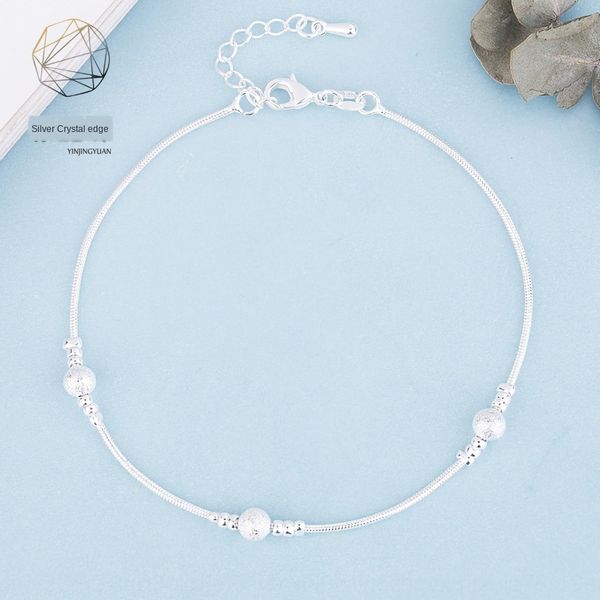 Hot sale silver-plated frosted transfer beads anklet foot chain girls online celebrity lightniche sexy simple foot chain anklet lG5l4