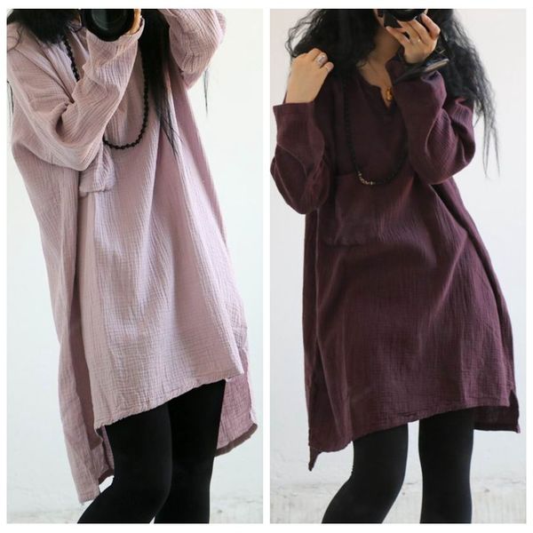 2020 spring vintage style dress women art loose cotton linen vestidos solid color long sleeve after short before long dresses, Black;gray
2020 spring vintage style dress women art loose cotton linen vestidos solid color long sleeve after short before long dresses, Black;gray