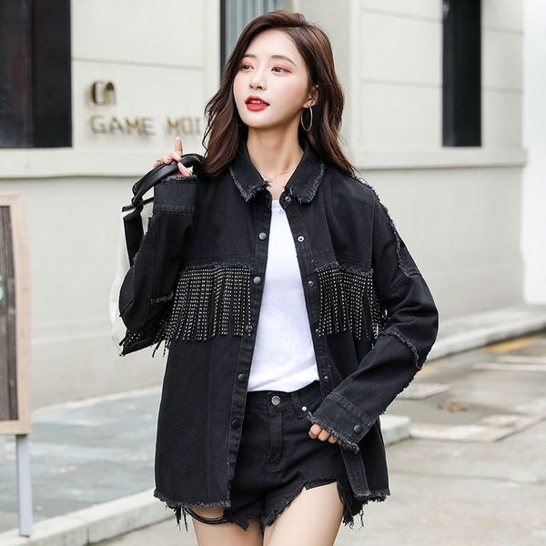 stylish fringe loose denim jacket coat women spring autumn vintage korean long sleeve frayed trim black coat outerwear female, Black;brown
stylish fringe loose denim jacket coat women spring autumn vintage korean long sleeve frayed trim black coat outerwear female, Black;brown