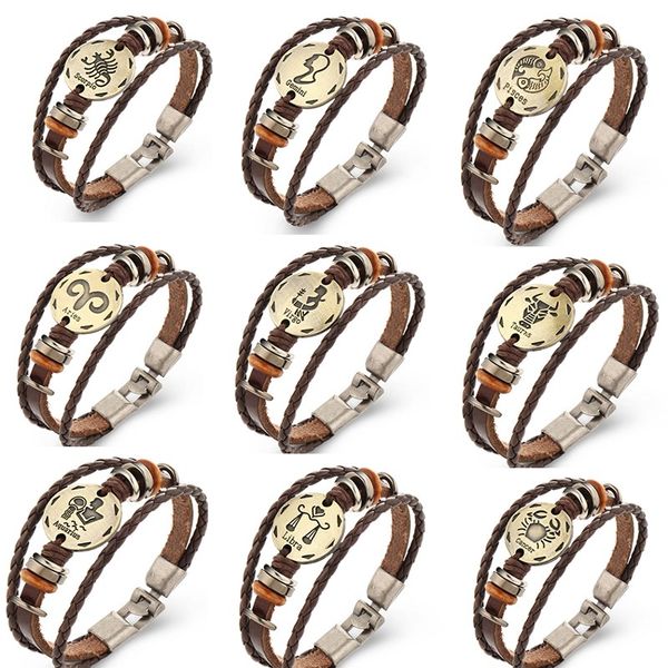 wholesale 12 constellations bracelet zodiac signs horoscope leather bracelet men vintage punk casual for women jewelry, Golden;silver 
wholesale 12 constellations bracelet zodiac signs horoscope leather bracelet men vintage punk casual for women jewelry, Golden;silver