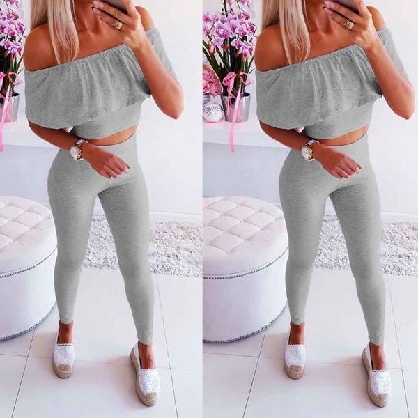 gym clothing women two piece set ruffle off shoulder tracksuits plus size t-shirt pants suits casual sport suit wear #c, White;black
gym clothing women two piece set ruffle off shoulder tracksuits plus size t-shirt pants suits casual sport suit wear #c, White;black