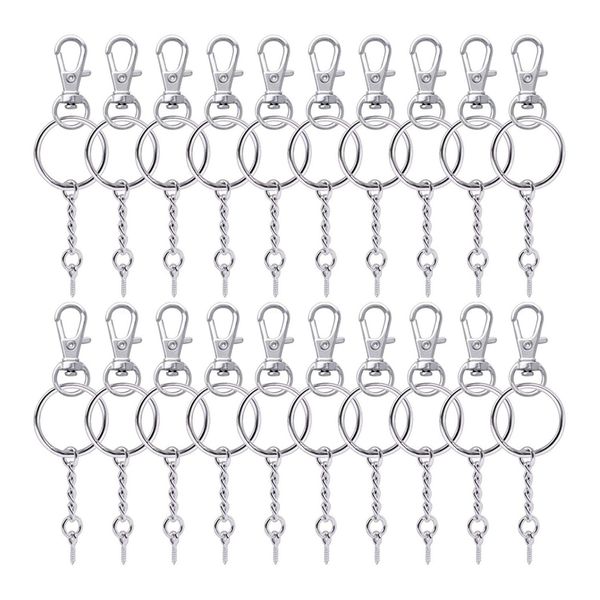 50 pieces metal swivel clasps lanyard snap hook lobster claw clasp and key rings keychain with 11mm screw eye pins, Silver
50 pieces metal swivel clasps lanyard snap hook lobster claw clasp and key rings keychain with 11mm screw eye pins, Silver