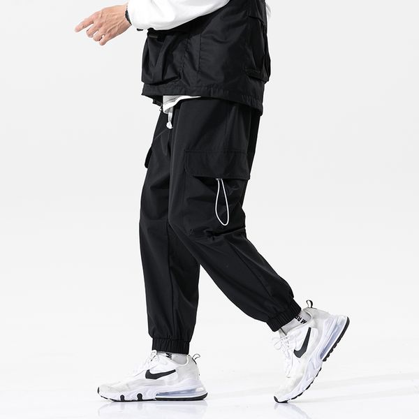 2020 solid color loose men's pants streetwear hip hop track ribbons sweatpants casual trousers ankle-length pants, Black
2020 solid color loose men's pants streetwear hip hop track ribbons sweatpants casual trousers ankle-length pants, Black