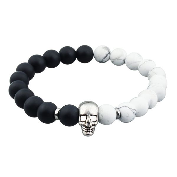 black bead and white us stone beads bracelets elastic rope metal skull bracelet in gift box for men or women
black bead and white us stone beads bracelets elastic rope metal skull bracelet in gift box for men or women