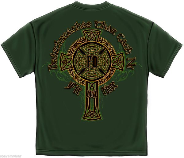 irish firefighter gold cross ireland celtic firemen shamrock fashion brand fitness irish pattern is printed on the back shirts 
irish firefighter gold cross ireland celtic firemen shamrock fashion brand fitness irish pattern is printed on the back shirts