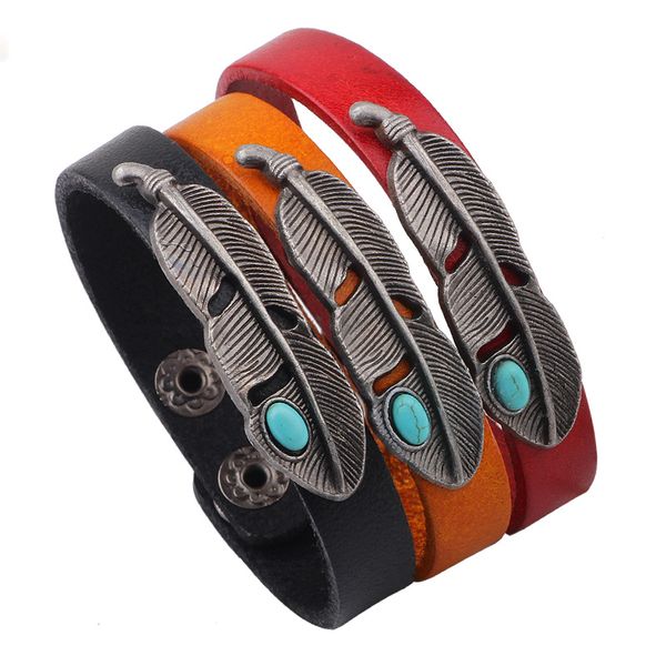 Natural Turquoise Leather Harajuku Bracelet Retro Alloy Feather Leather Microfiber Cashmere Snaps Bangle Women Men Gift
Natural Turquoise Leather Harajuku Bracelet Retro Alloy Feather Leather Microfiber Cashmere Snaps Bangle Women Men Gift