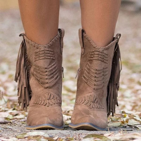 new boho flock leather women boots fringe flat heels woman med high solid boots woman tassel botas mujer botte femme, Black
new boho flock leather women boots fringe flat heels woman med high solid boots woman tassel botas mujer botte femme, Black