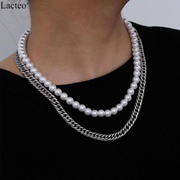 lacteo exaggerated steampunk stainless steel choker necklace street hip hop double chain imitation pearl chain charm necklace, Silver
lacteo exaggerated steampunk stainless steel choker necklace street hip hop double chain imitation pearl chain charm necklace, Silver