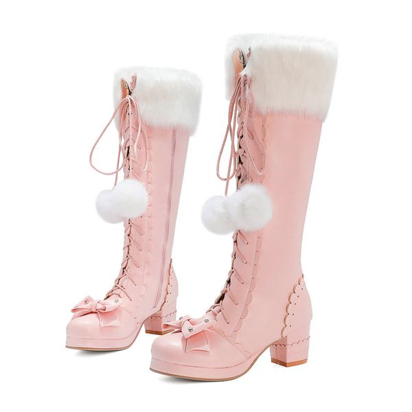 boots lolita high winter warm fur neck girls cosplay party jk princess shoes lace up bowtie chunky heel side zipper pu leather, Black
boots lolita high winter warm fur neck girls cosplay party jk princess shoes lace up bowtie chunky heel side zipper pu leather, Black