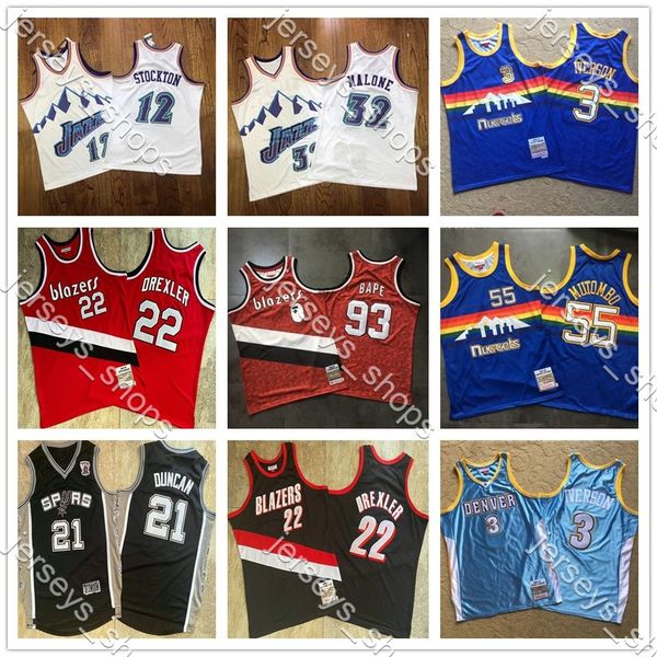 throwback#13; mitchell & ness 3 allen dikembe john stockton mutombo iverson trey clyde drexler burke basketball jerseys, Black;red 
throwback#13; mitchell & ness 3 allen dikembe john stockton mutombo iverson trey clyde drexler burke basketball jerseys, Black;red