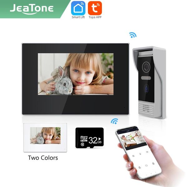 

video door phones jeatone tuya smart 7 inch ip wifi intercom for home motion detection monitor doorbell 720p/ahd 32g phone white/black
