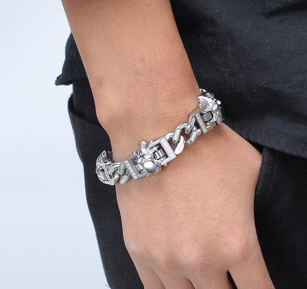 hip-hop skull charm bracelet men 20cm stainless steel & cubic zircon gold/silver cuban chain pulsera jewellry82, Black
hip-hop skull charm bracelet men 20cm stainless steel & cubic zircon gold/silver cuban chain pulsera jewellry82, Black
