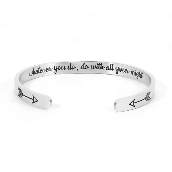 wholesale stainless steel bracelet "whatever you do, do with all your might" bracelet arrow bangle opening female jewelry, Black
wholesale stainless steel bracelet "whatever you do, do with all your might" bracelet arrow bangle opening female jewelry, Black