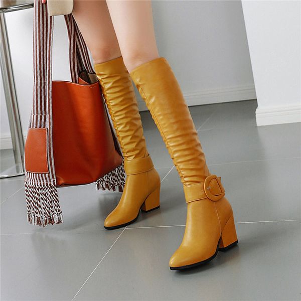 ymechic fashion elegant yellow blue black buckle knight knee high boots female shoes block high heels pleated party shoes woman
ymechic fashion elegant yellow blue black buckle knight knee high boots female shoes block high heels pleated party shoes woman